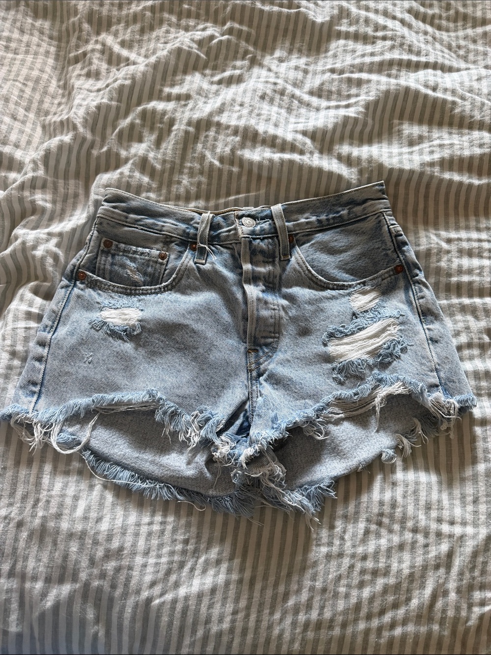 Levi's Light Blue Distressed Denim Cutoff Shorts